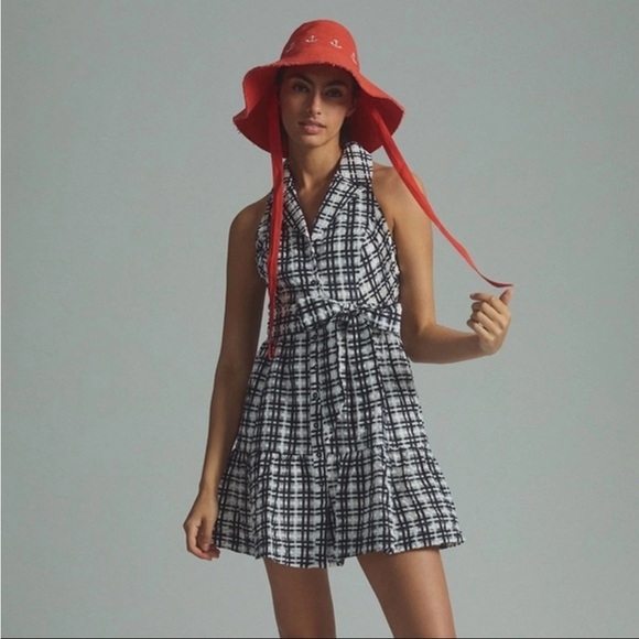 193-Anthropologie Black and White Checkered Mini Dress - Picture 3 of 3